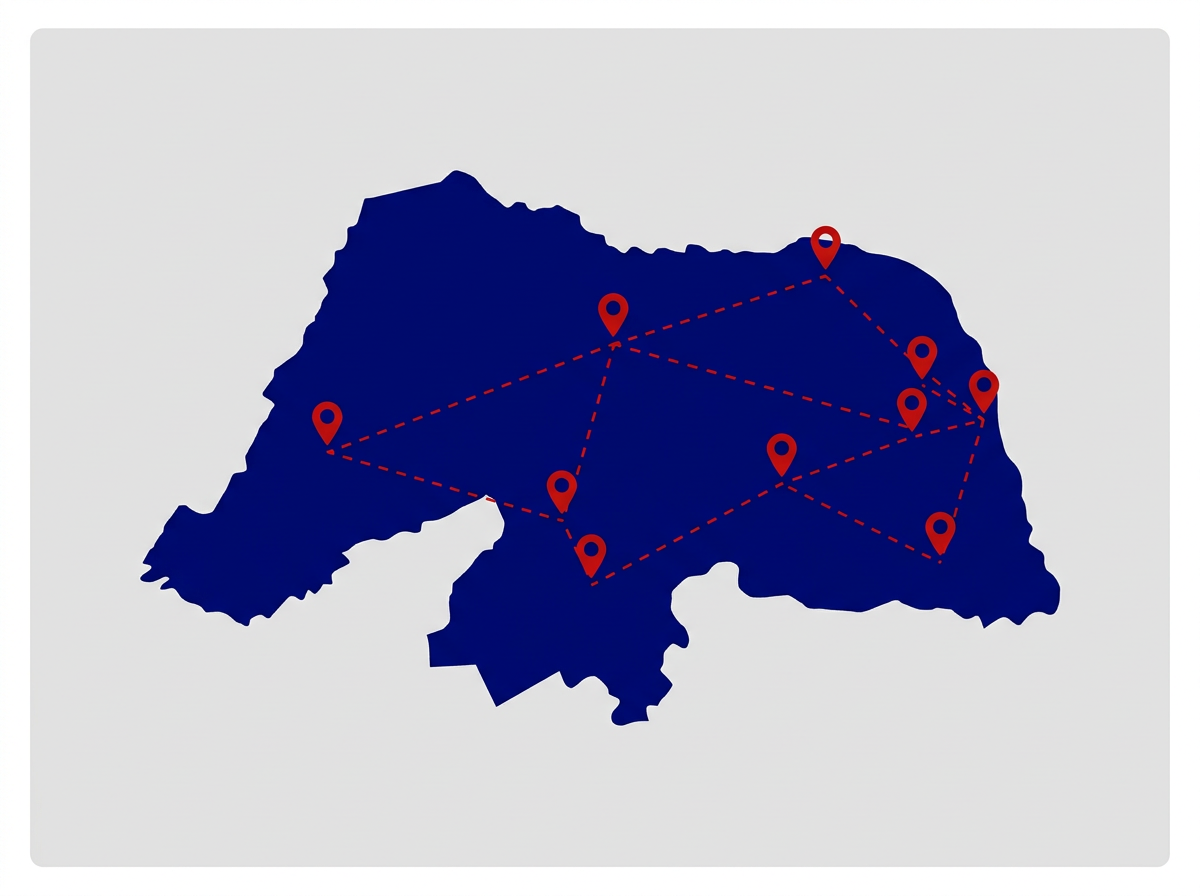 Mapa do Rio Grande do Norte com pontos de entrega marcados